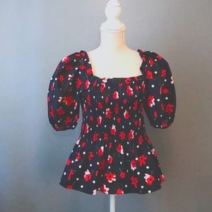 Kate spade new York-Puff sleeve smocked poplin top